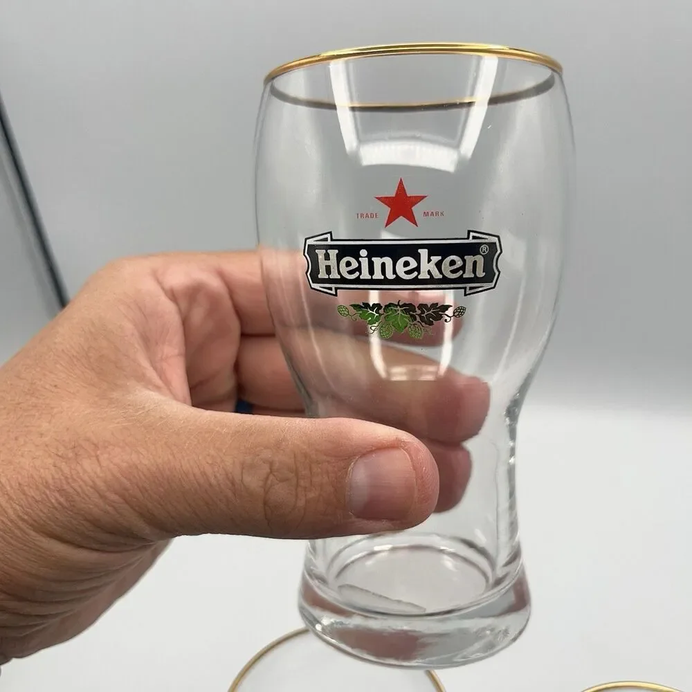 3 Heineken 300 ml Gold Rim Tulip Beer Glasses Holland Netherlands